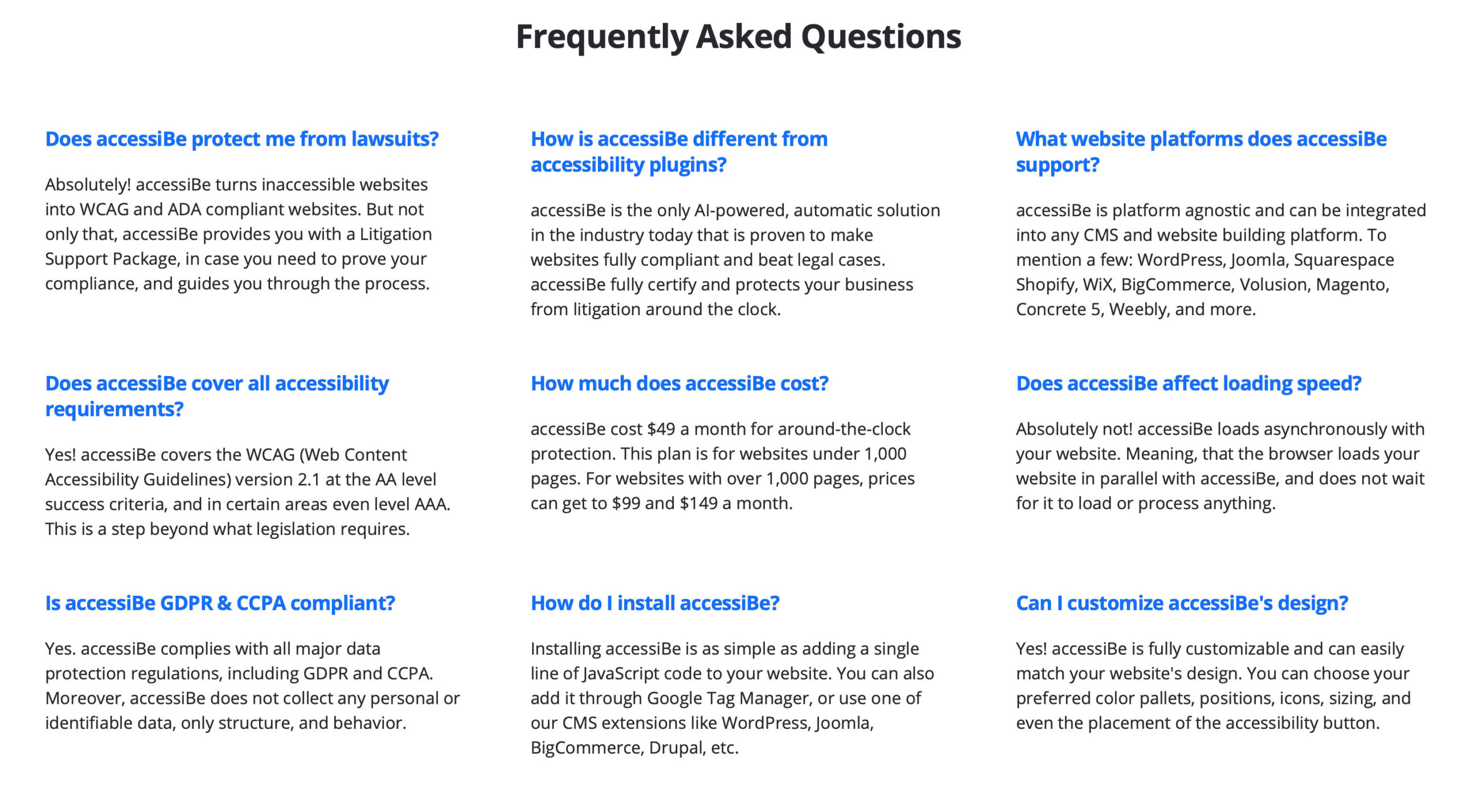 Image of accessiBe's Frequently Asked Questions about ADA Compliancy